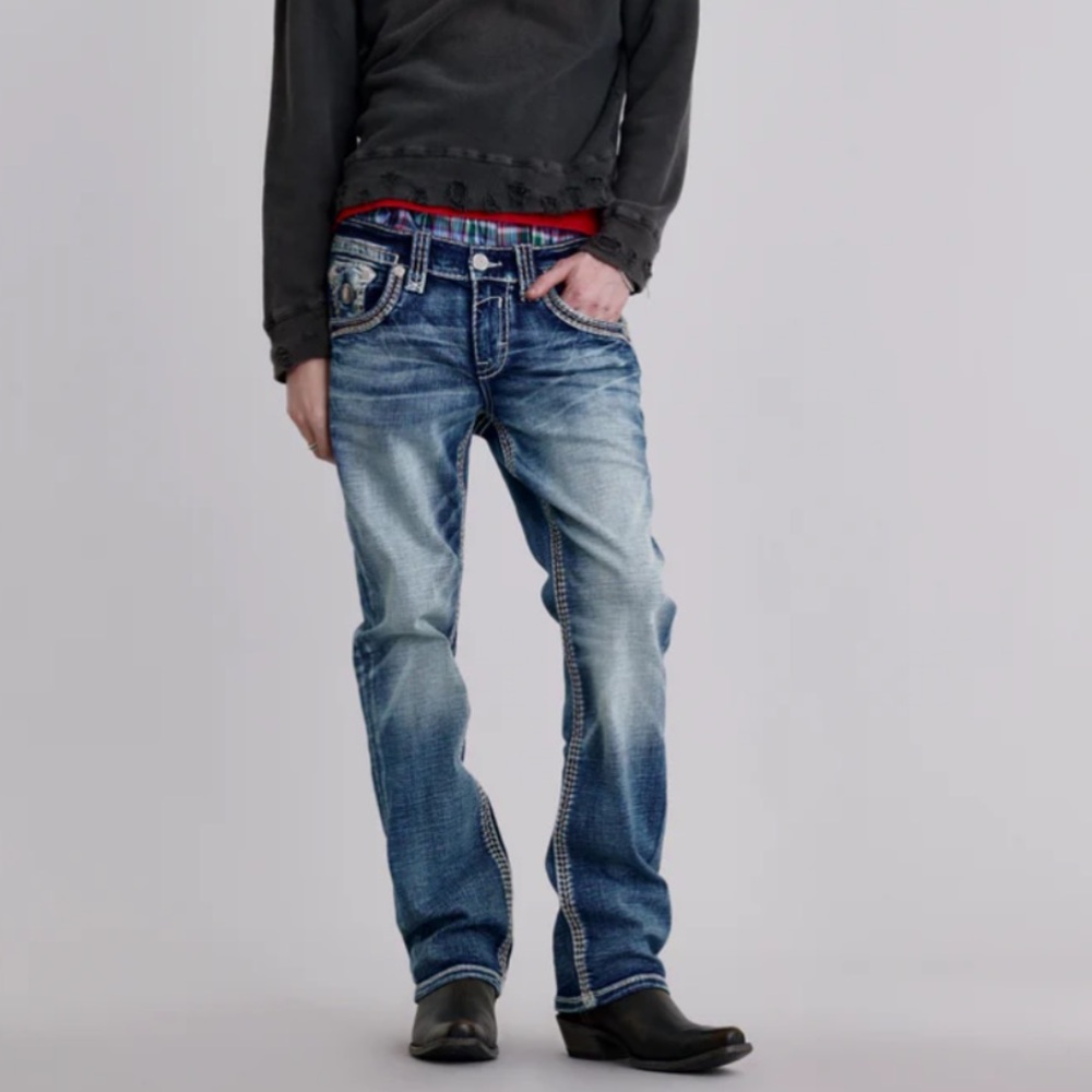 ROCK REVIVAL Dael Boot Cut Jeans Distressed Size 38/32